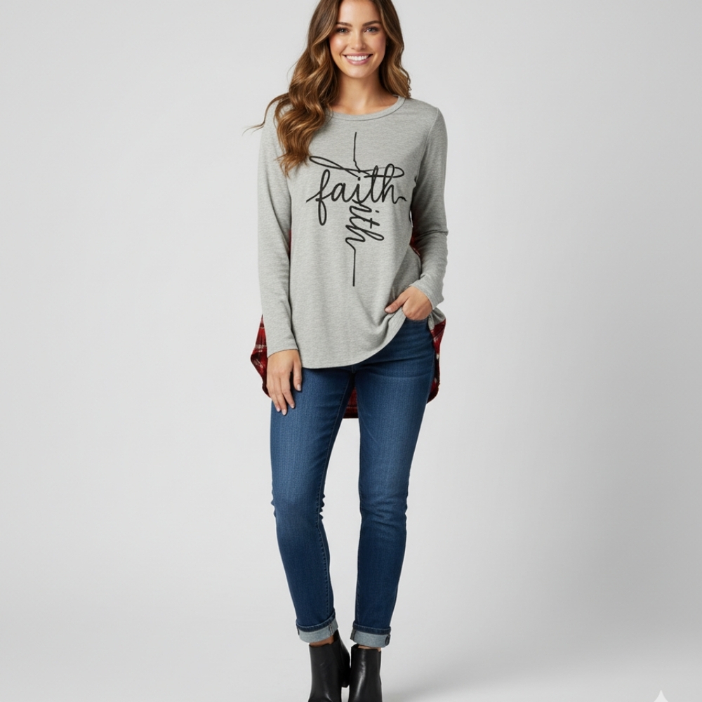Zutter Faith Gray and red plaid Long Sleeve Top